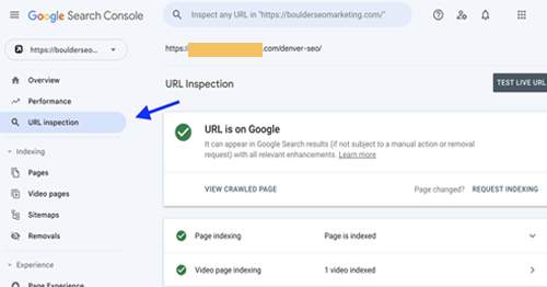 cara menggunakan google console: url inspection