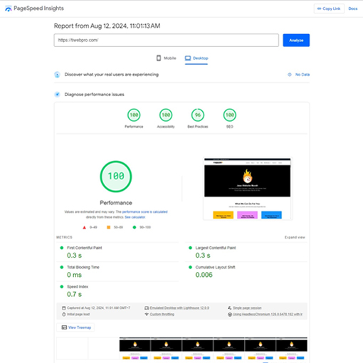 jasa website murah tiwebpro google page speed insight on dekstop
