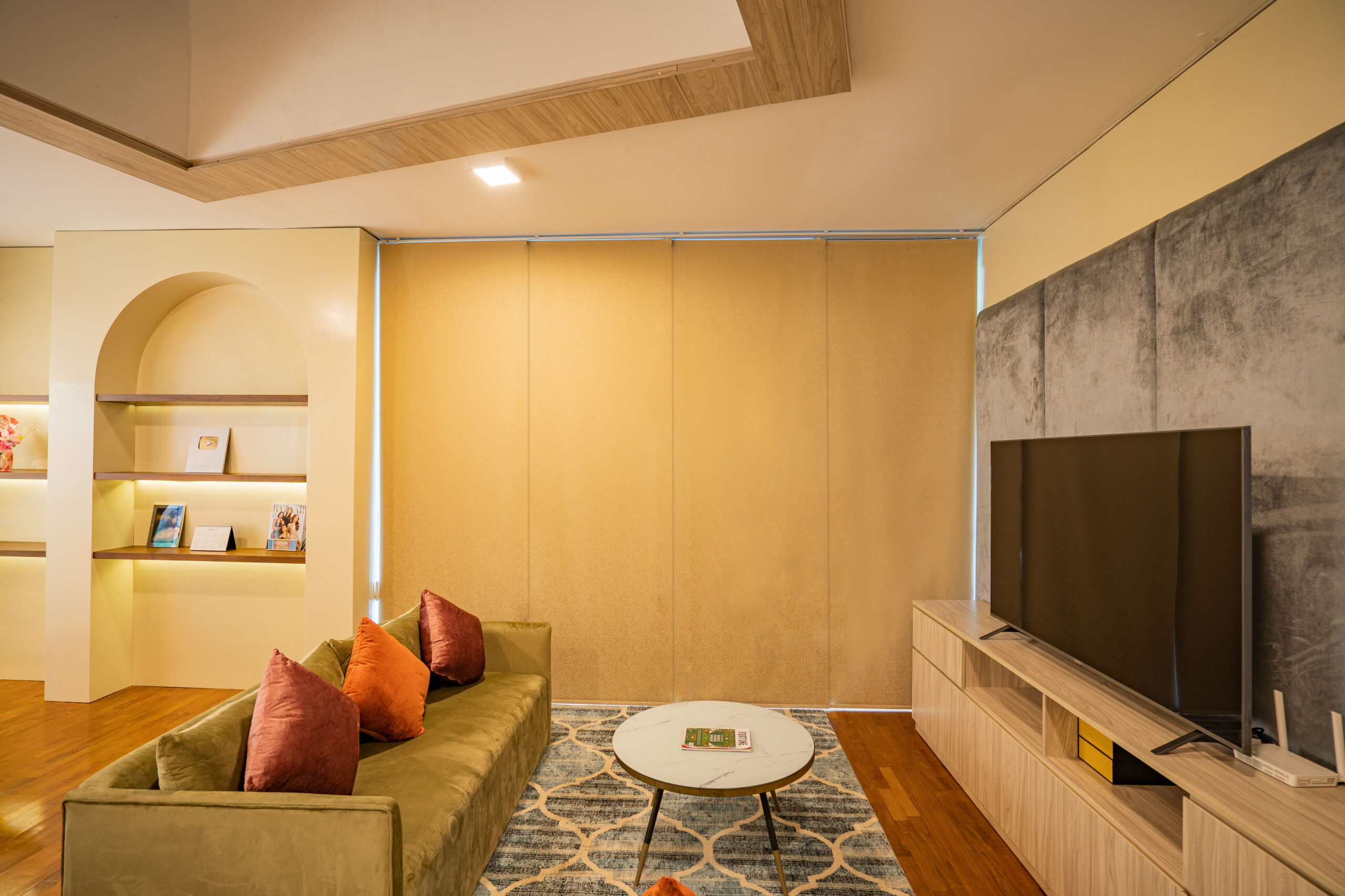 Long modern charcoal garage exterior